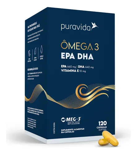 Ômega 3 Epa Dha Puravida 120 Cápsulas Aroma de limão